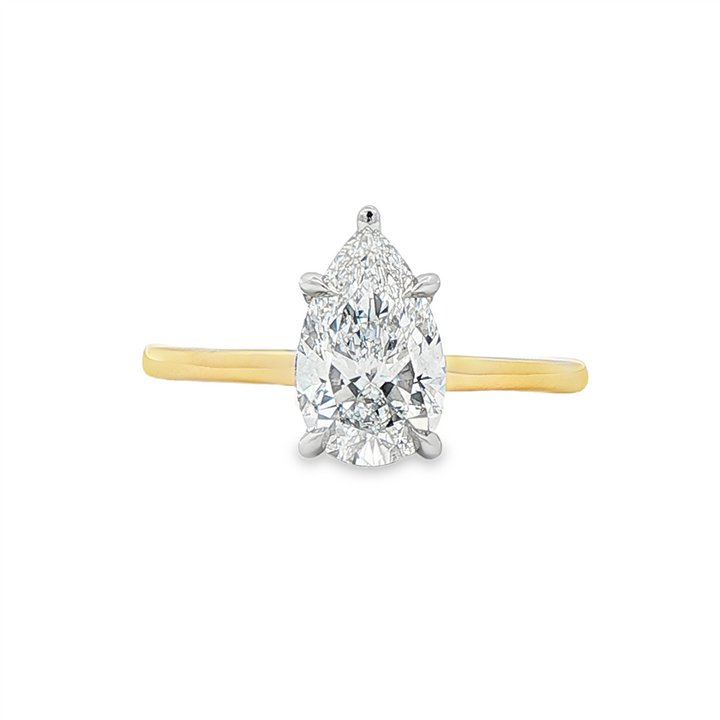 14K Yellow Gold & Platinum Diamond Semi-Mount Engagement Ring with 1.50ct Pear Lab Diamond