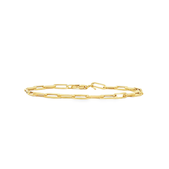 14K Yellow Gold Hollow Paperclip Bracelet – 7", 2.2g