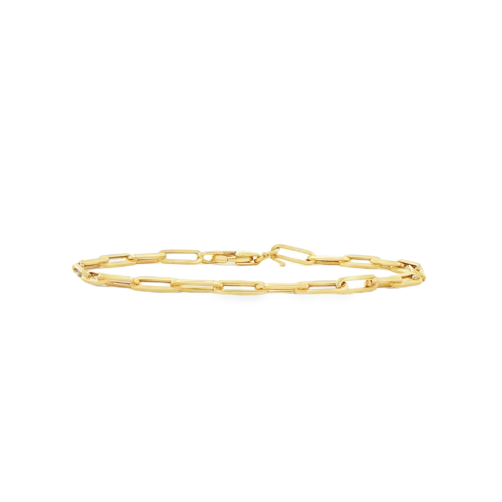 14K Yellow Gold Hollow Paperclip Bracelet – 7", 2.2g