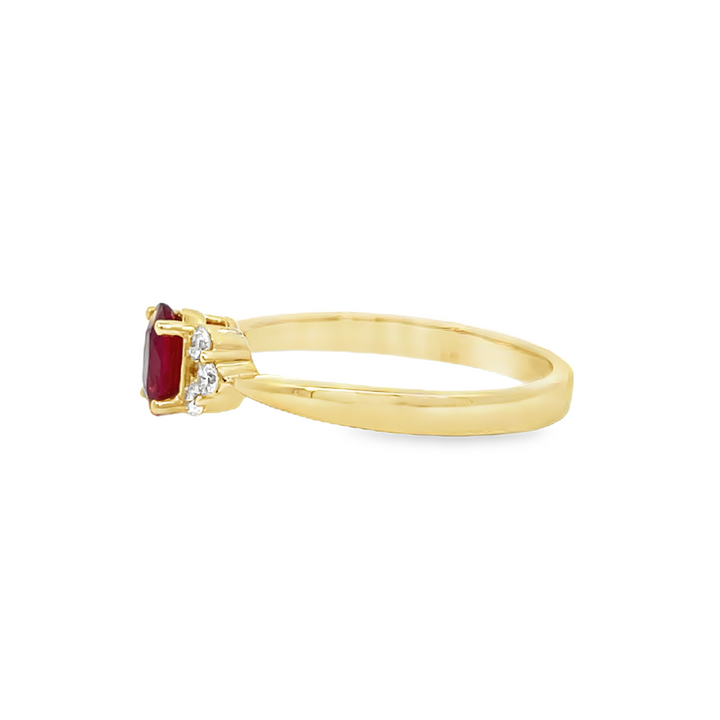 14K Yellow Gold Ruby & Diamond Ring – 6x4mm Ruby, 0.19ctw Diamonds