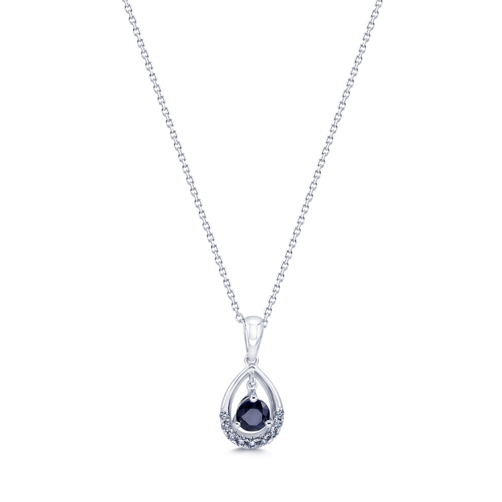 14K White Gold Drop Shaped Sapphire & Diamond Pendant 0.40ctw./0.10ctw.