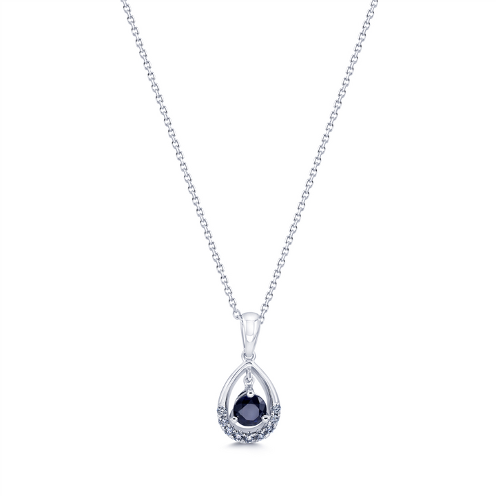 14K White Gold Drop Shaped Sapphire & Diamond Pendant 0.40ctw./0.10ctw.