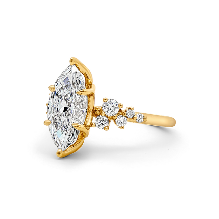 14K Yellow Gold Cluster Lab Grown Diamond Semi-Mount Engagement Ring