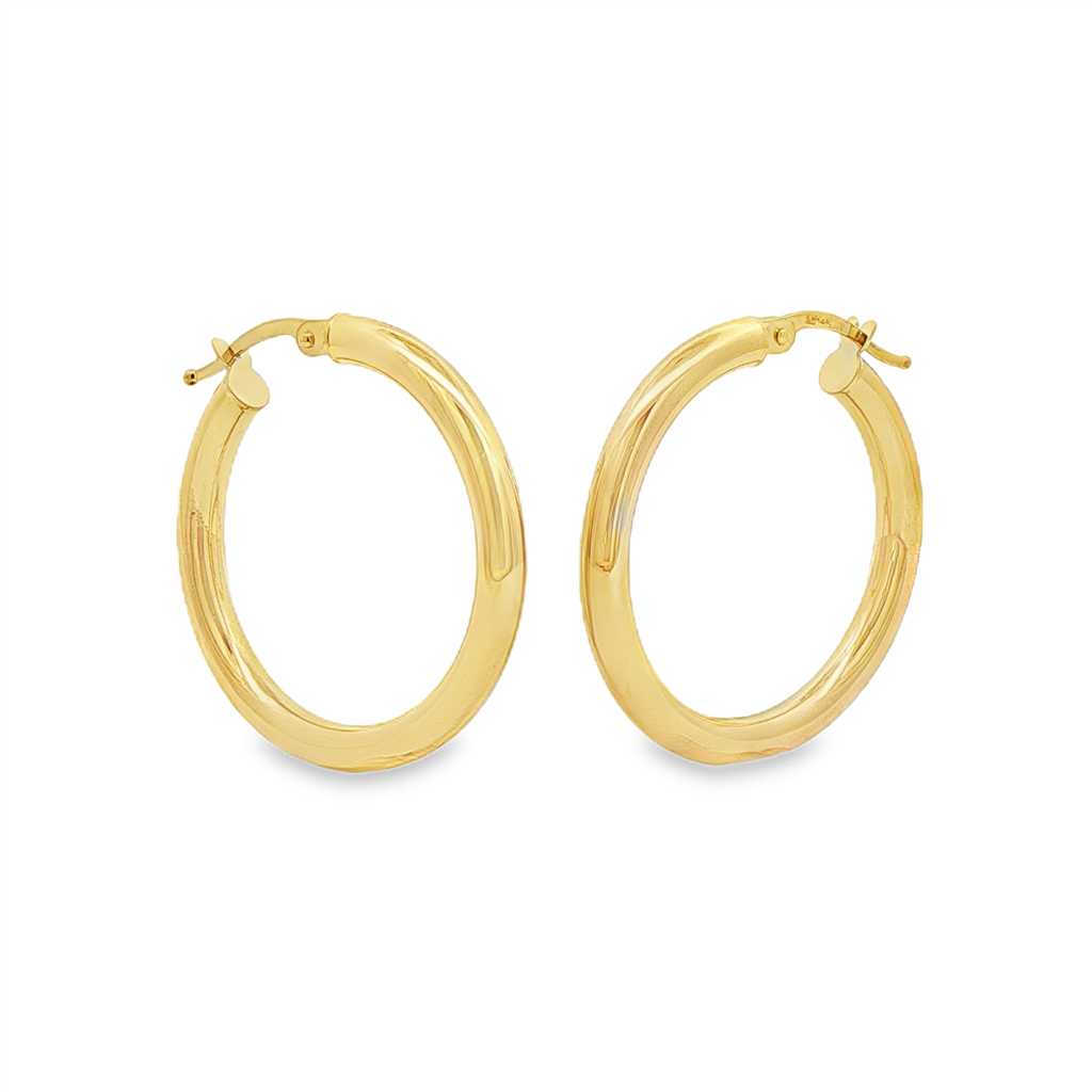 14K Yellow Gold Hollow Hoop Earrings – 3 × 20mm, 2.1g