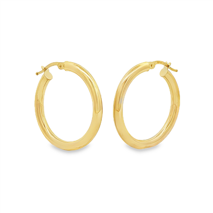 14K Yellow Gold Hollow Hoop Earrings – 3 × 20mm, 2.1g