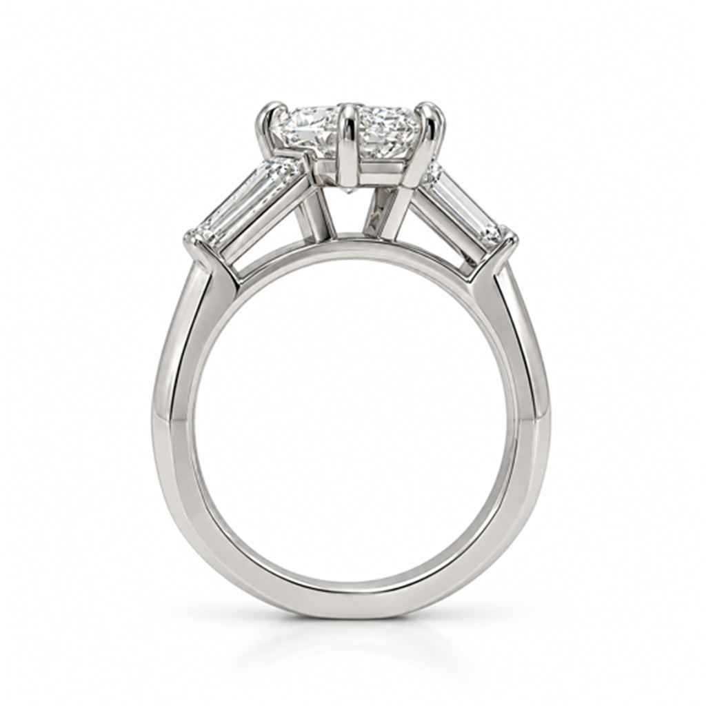 Platinum Marquise Semi-mount 3 Stone Engagement Ring .60ctw Lab Grown Baguette Cut Diamonds