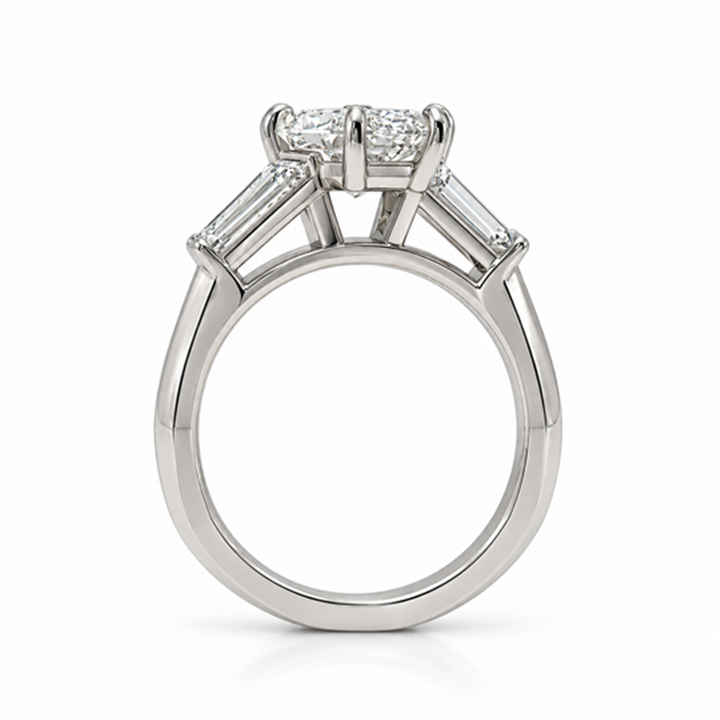Platinum Marquise Semi-mount 3 Stone Engagement Ring .60ctw Lab Grown Baguette Cut Diamonds