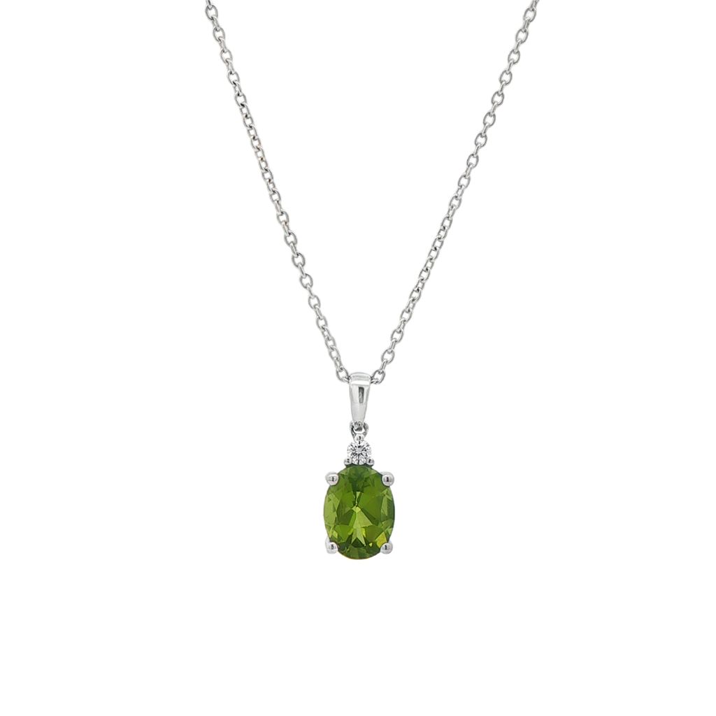 14K White Gold Peridot & Diamond Pendant