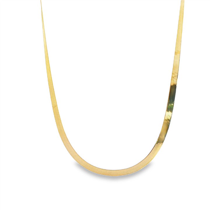 14K Yellow Gold Herringbone Necklace – 4mm, 16–18", 5.9g