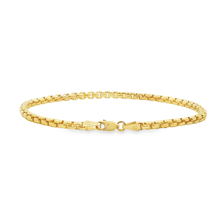 14K Yellow Gold Solid Round Box Chain Bracelet – 3.3mm, 8", 11.2g