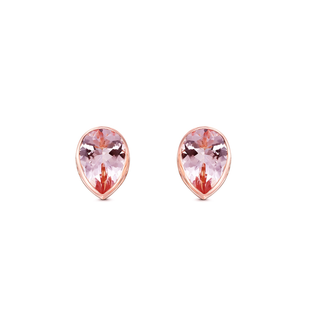 14K Rose Gold Pear-shaped Morganite Stud Earrings 3ctw.