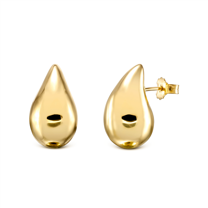 14K Yellow Gold Teardrop Stud Earrings