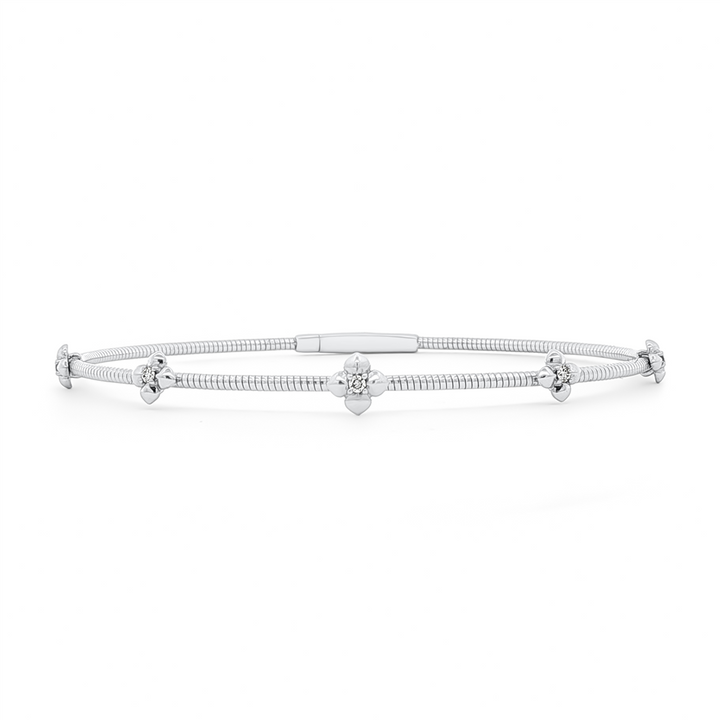 14K White Gold Five-Flower Diamond Flexi Bracelet – 0.08ctw.