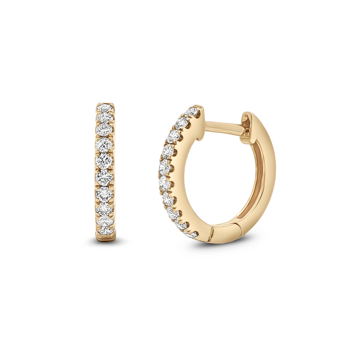 14K Yellow Gold Natural Diamond Huggie Earrings – 12 × 1.8mm, approx. 0.24 CTW, 1.55g
