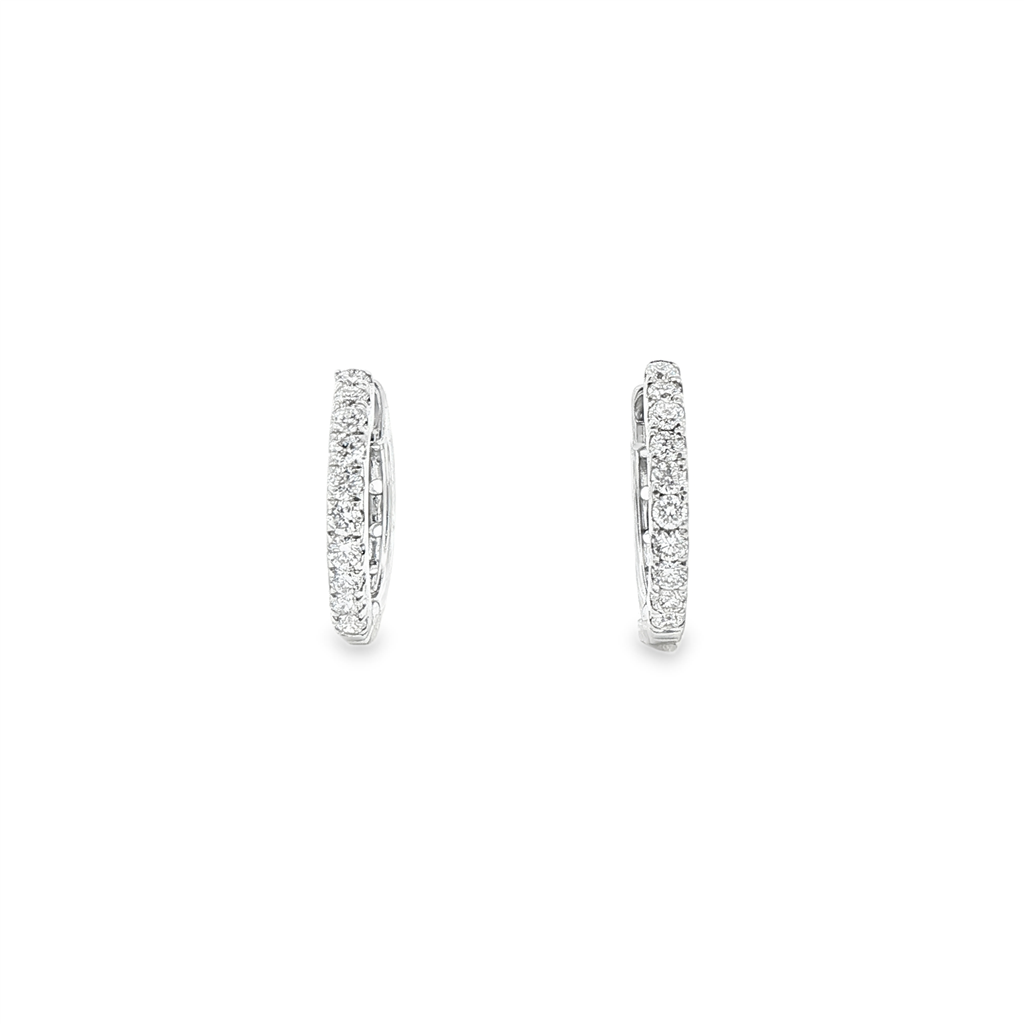 14K White Gold Natural Diamond Huggie Earrings – 12 × 1.8mm, approx. 0.24 CTW, 1.41g