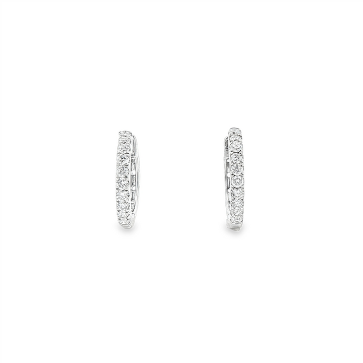 14K White Gold Natural Diamond Huggie Earrings – 12 × 1.8mm, approx. 0.24 CTW, 1.41g