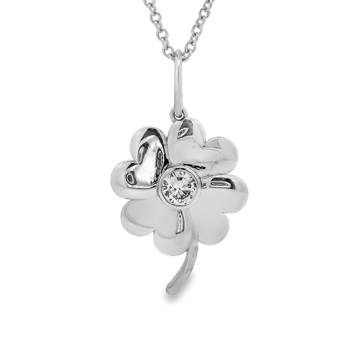 14K White Gold Clover Pendant - 0.17ct Center Diamond