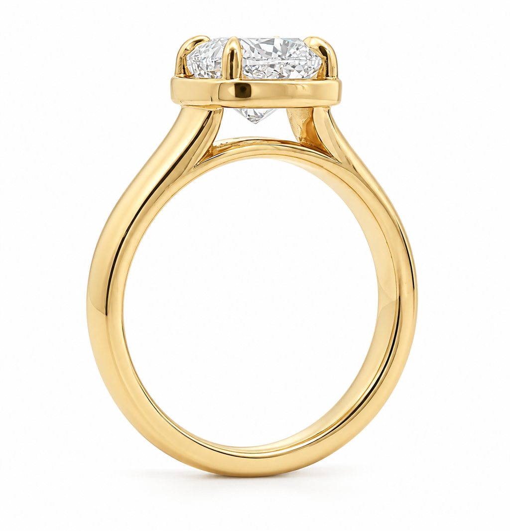 18K Yellow Gold 2.22ct Natural Cushion Cut Diamond Bezel Engagement Ring