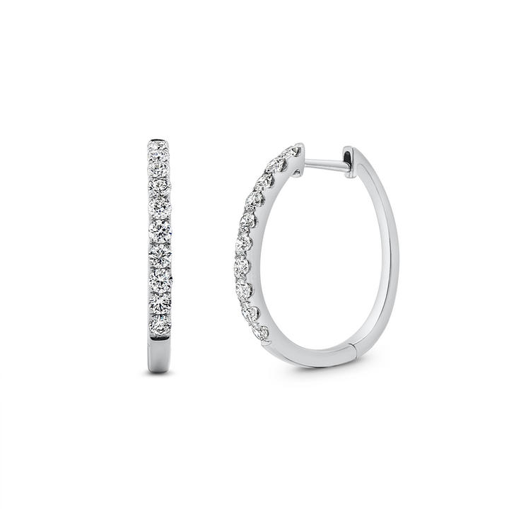 14K White Gold 23x2.2mm Diamond Oval Hoop Earrings – 0.77ctw.