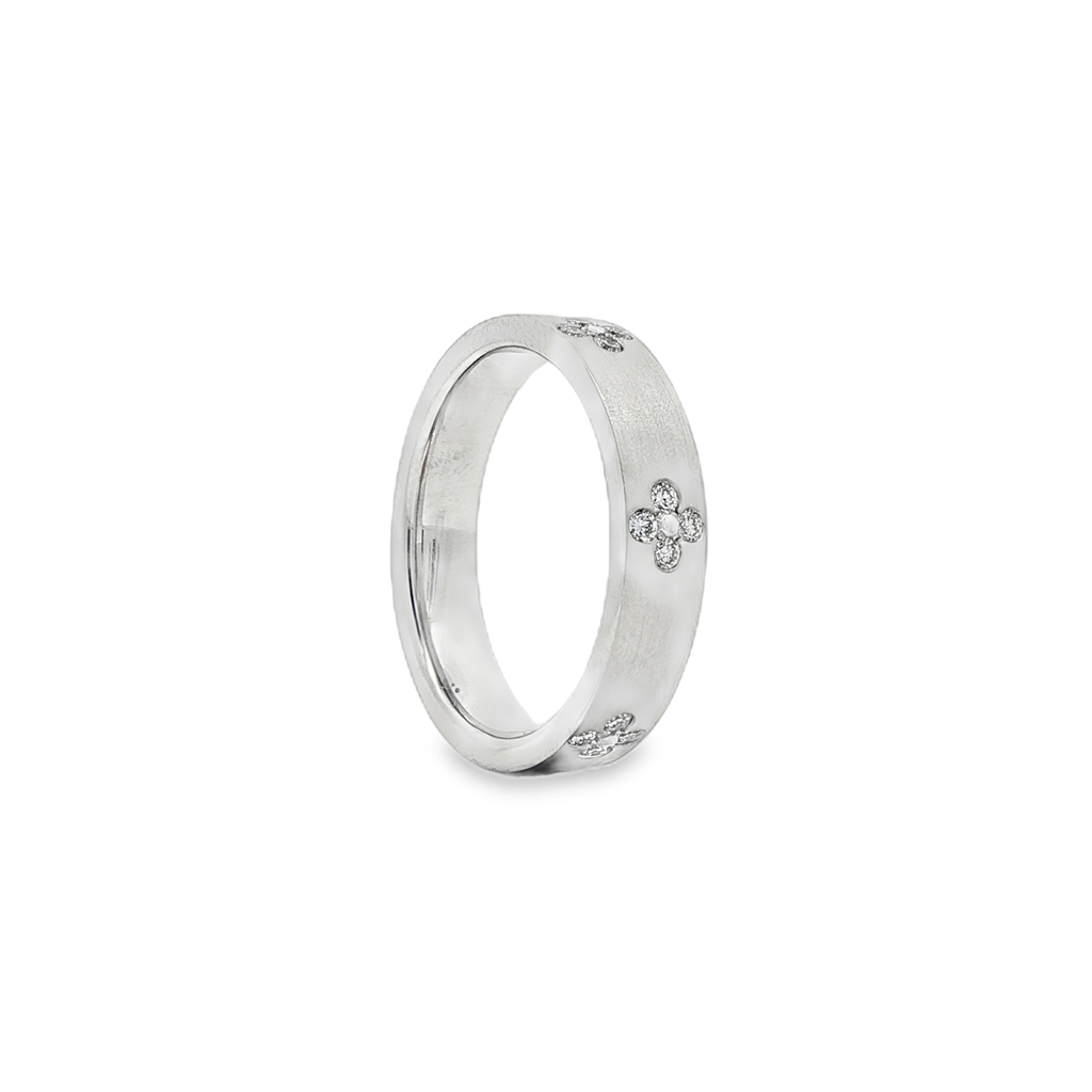 14K White Gold Lab Diamond Clover Band – 0.24ctw, Matte Finish, Size 6.25, 5g