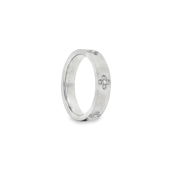 14K White Gold Lab Diamond Clover Band – 0.24ctw, Matte Finish, Size 6.25, 5g