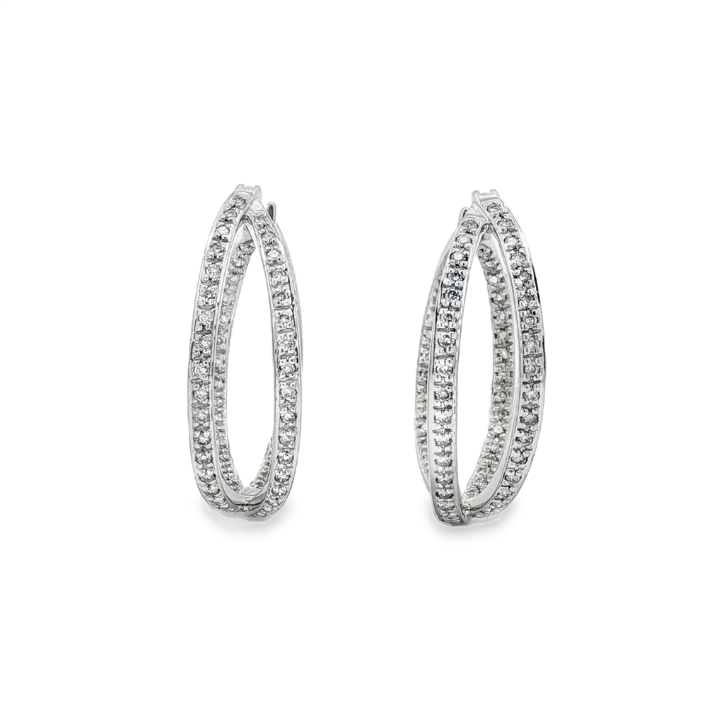18K White Gold Estate Natural Diamond Hoop Earrings – 0.80ctw, 28.5x9mm, 12.6g