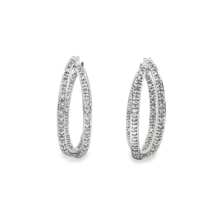 18K White Gold Estate Natural Diamond Hoop Earrings – 0.80ctw, 28.5x9mm, 12.6g