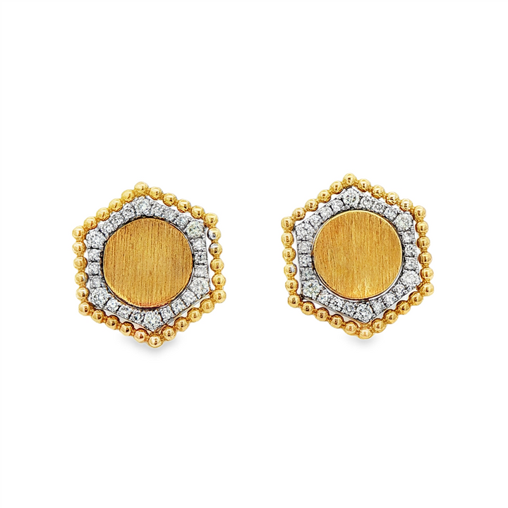 14K Yellow & White Gold Diamond Hexagon Earrings – 0.37ctw.