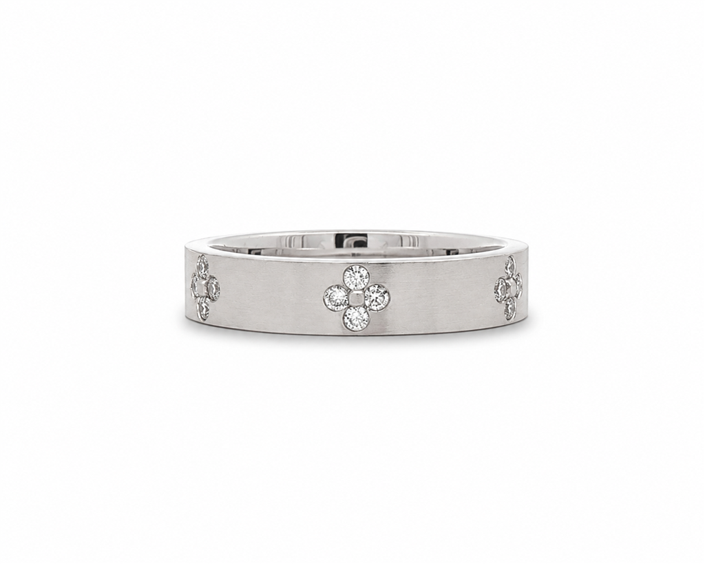 14K White Gold Lab Diamond Clover Band – 0.24ctw, Matte Finish, Size 6.25, 5g