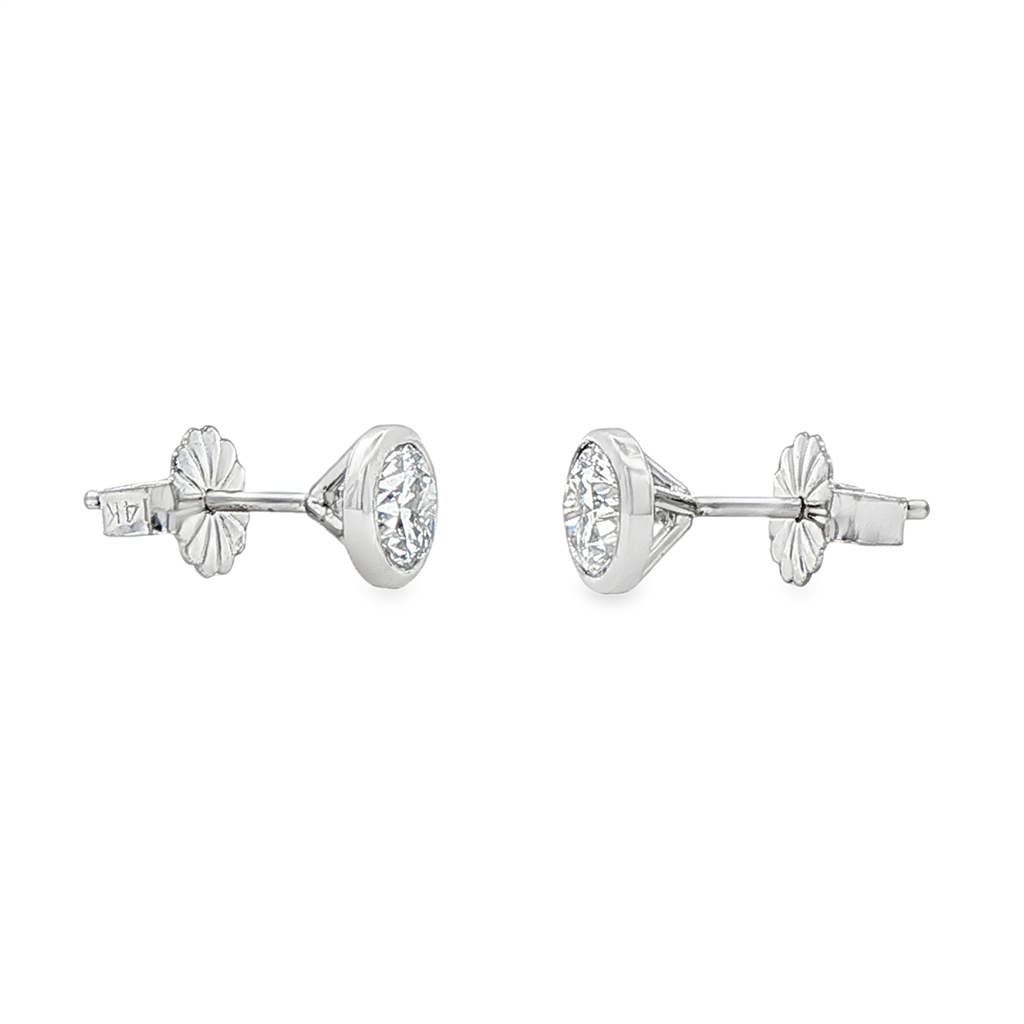 14K White Gold Round Bezel Set Lab Grown Diamond Earrings – 0.89ctw.