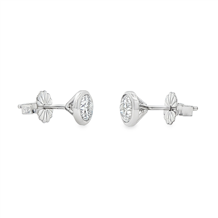 14K White Gold Round Bezel Set Lab Grown Diamond Earrings – 0.89ctw.