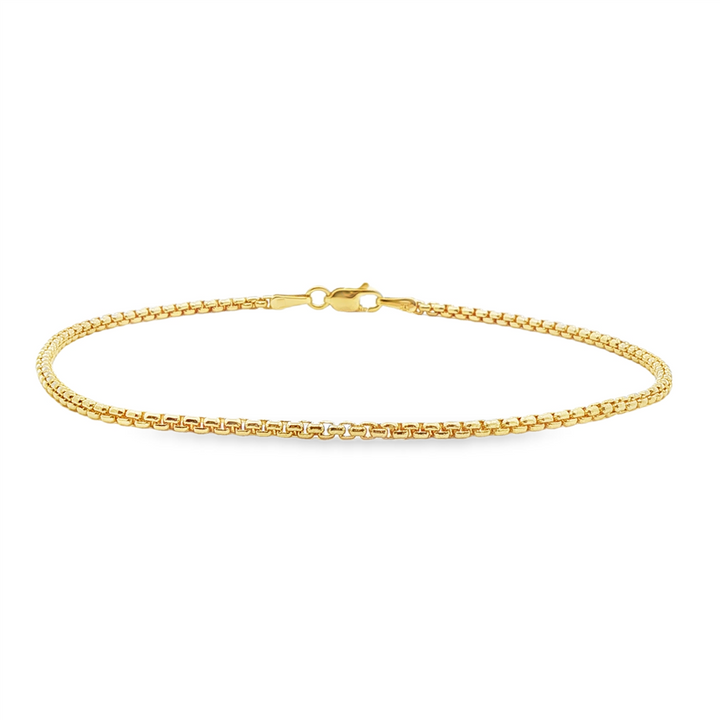 14K Yellow Gold Solid Round Box Chain Bracelet – 2mm, 8.5", 4.7g