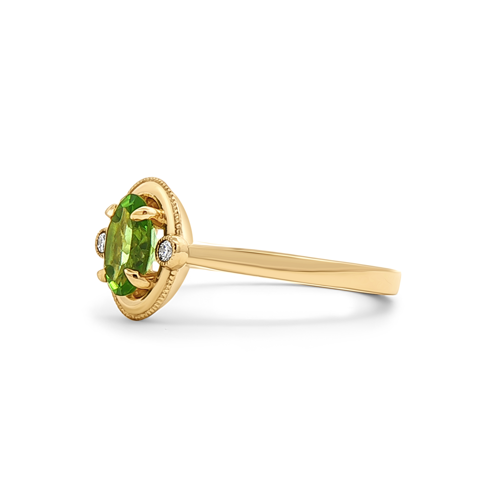 14K Yellow Gold Peridot & Natural Diamond Ring