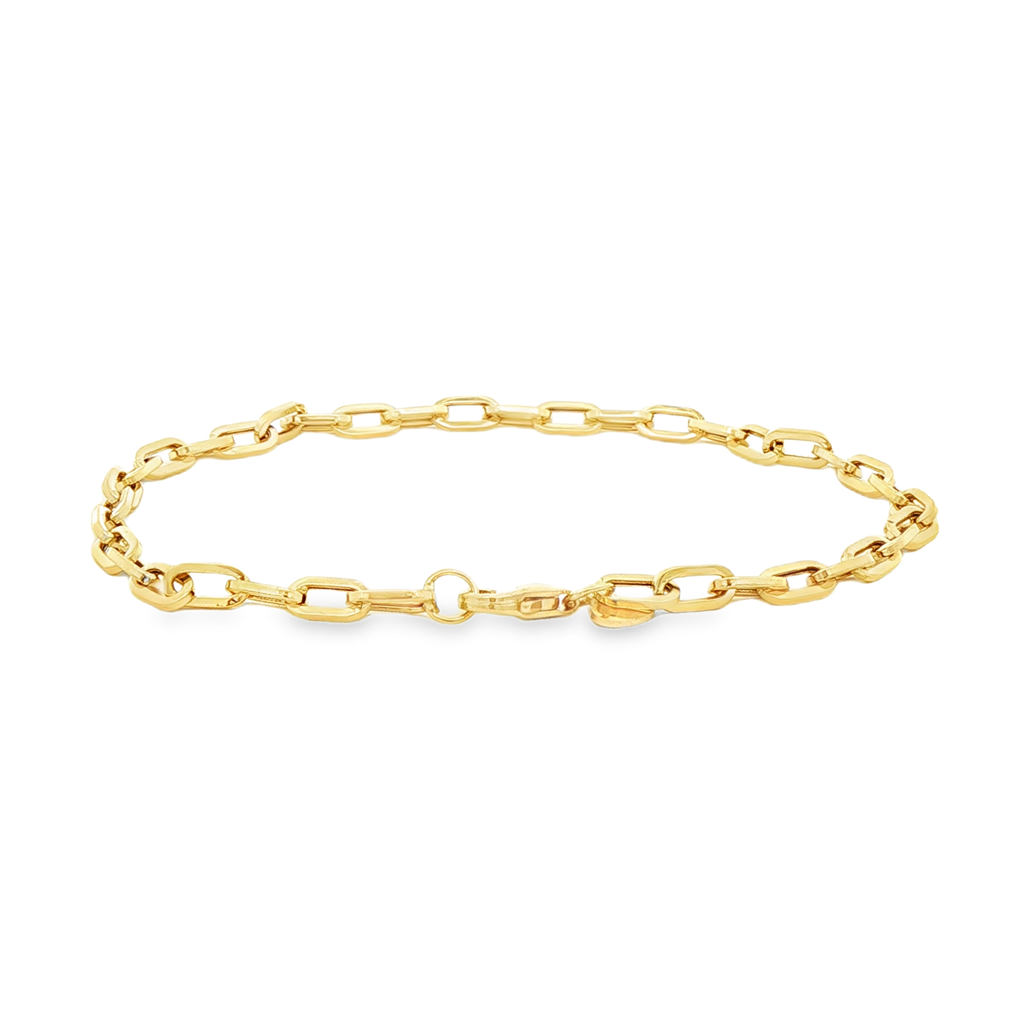 14K Yellow Gold Hollow Paperclip Bracelet – 3 × 6mm, 7", 2g
