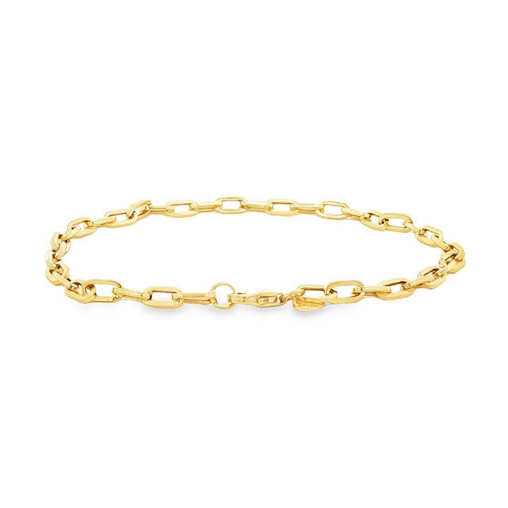14K Yellow Gold Hollow Paperclip Bracelet – 3 × 6mm, 7", 2g