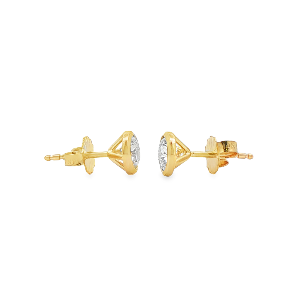 14K Yellow Gold Lab Diamond Bezel Stud Earrings – 1.03ctw, VVS2-D, IGI Certified
