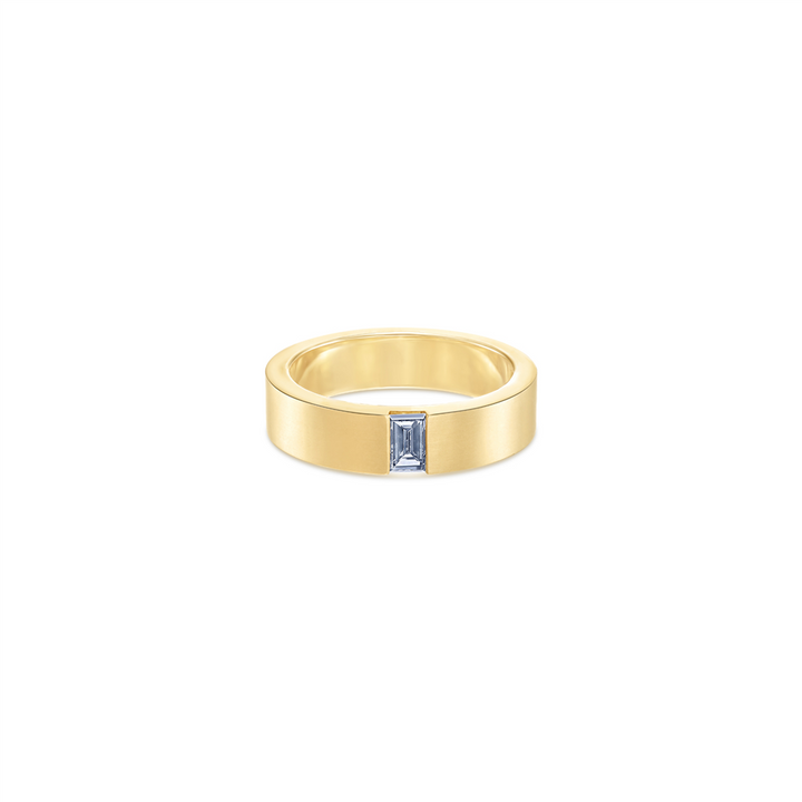 14K Yellow Gold Men's Brushed Band with Natural Baguette Diamond