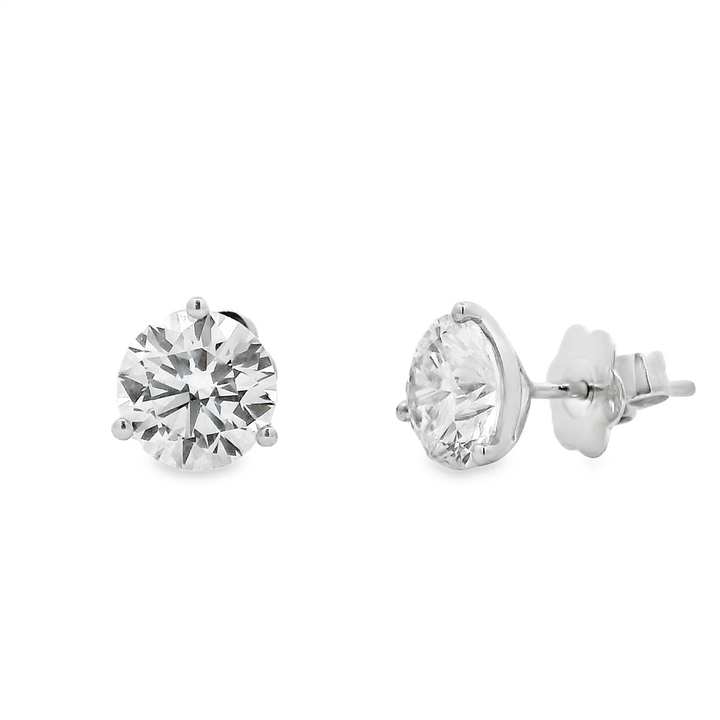 14K White Gold 3.00ctw Round Lab Grown Diamond Stud Earrings – VS1-VS2, D-F
