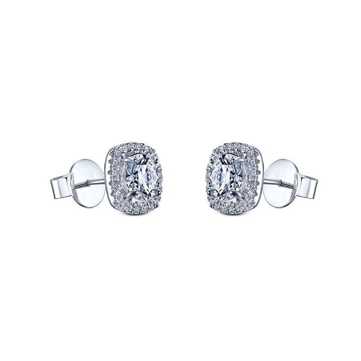 18K White Lab Grown Diamond with Natural Halo Diamond Earrings