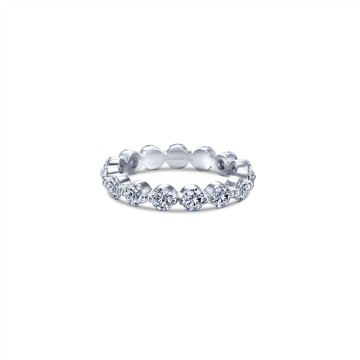 14K White Gold Bubble Shared Prong Natural Diamond Wedding Band 1.57ctw.