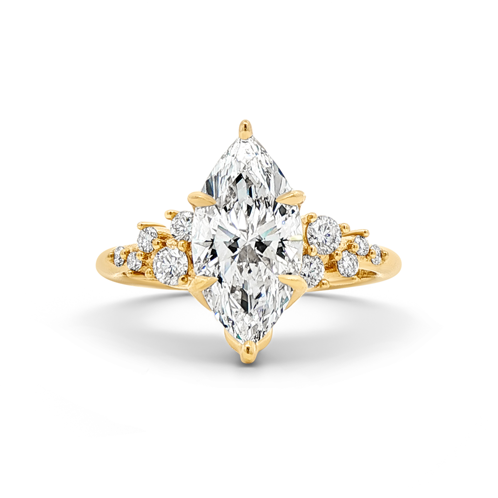 14K Yellow Gold Cluster Lab Grown Diamond Semi-Mount Engagement Ring