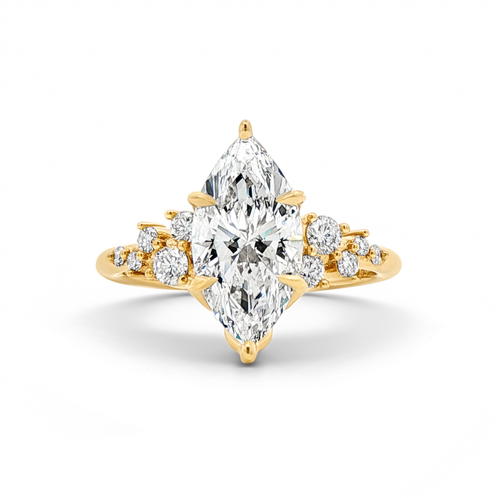 14K Yellow Gold Cluster Lab Grown Diamond Semi-Mount Engagement Ring