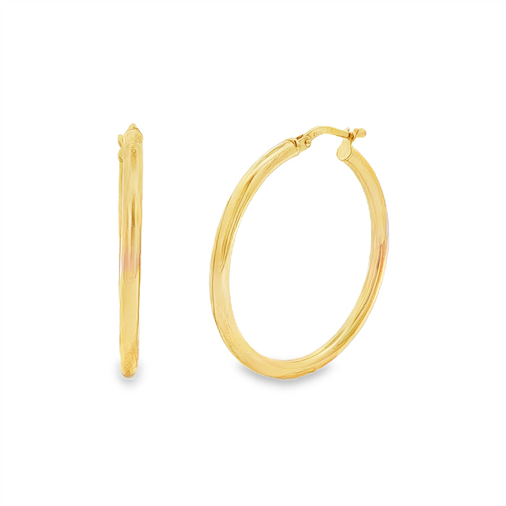 14K Yellow Gold Hollow Hoop Earrings – 2.5 × 25mm, 2.5g