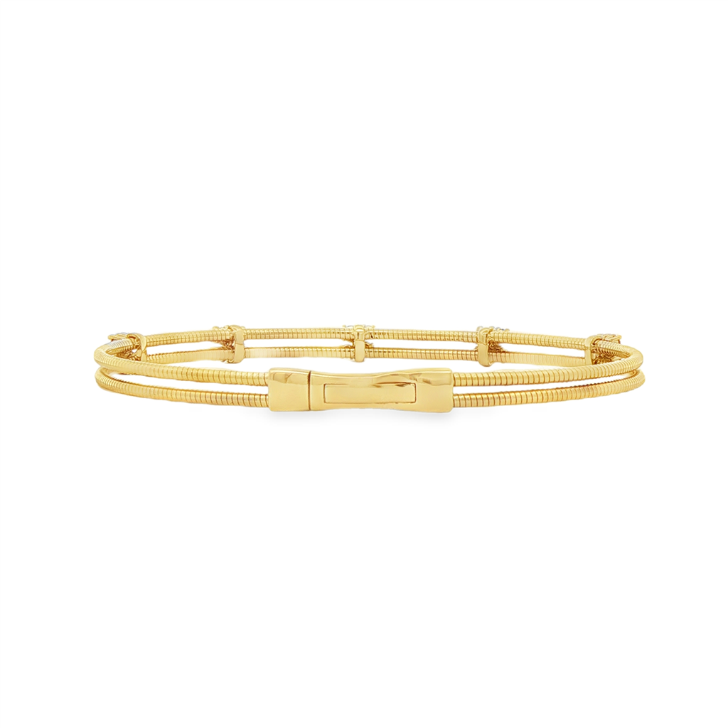 14K Yellow Gold 5-Square Flexi Bangle – 0.70ctw Natural Diamonds, 7.4g