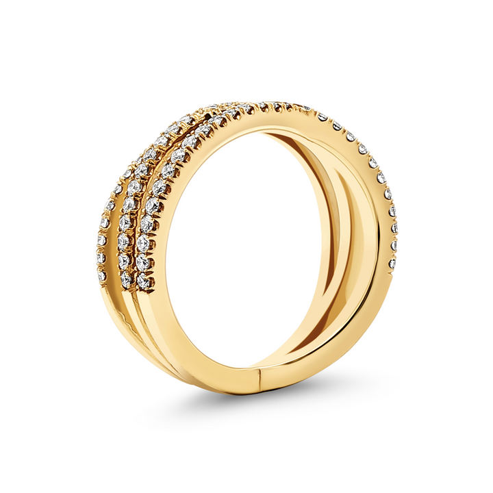 14K Yellow Gold Round Natural Diamond Multi Criss Cross Wedding Band