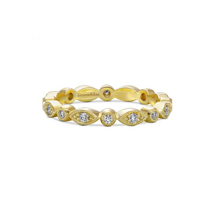 14K Yellow Gold Marquise & Round Motif Band 0.24ctw.