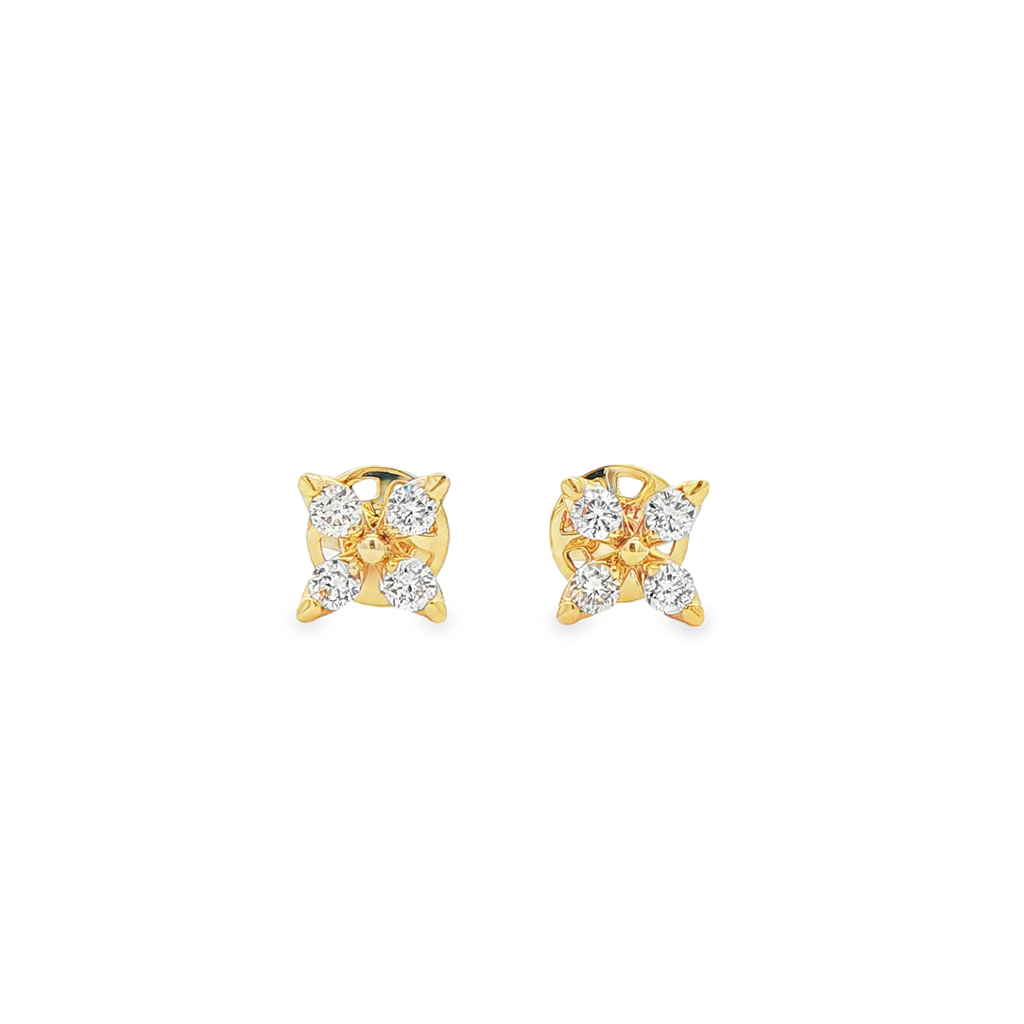 14K Yellow Gold Butterfly Natural Diamond Stud Earrings – 0.37ctw, 6.5mm, 1.8g