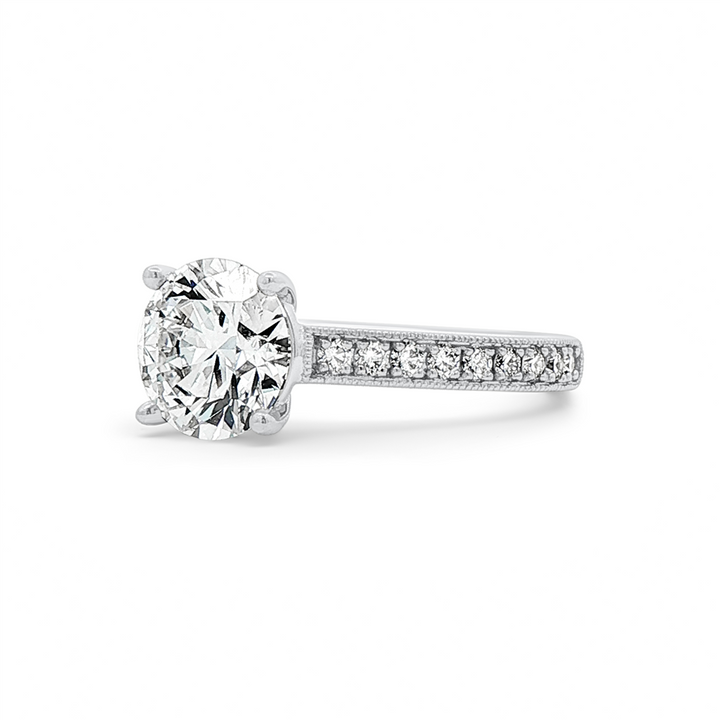 14K White Gold Milgrain Prong/Channel Set Lab Grown Diamond Semi-Mount Engagement Ring