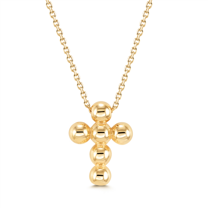 14K Yellow Gold Small Bead Cross Pendant