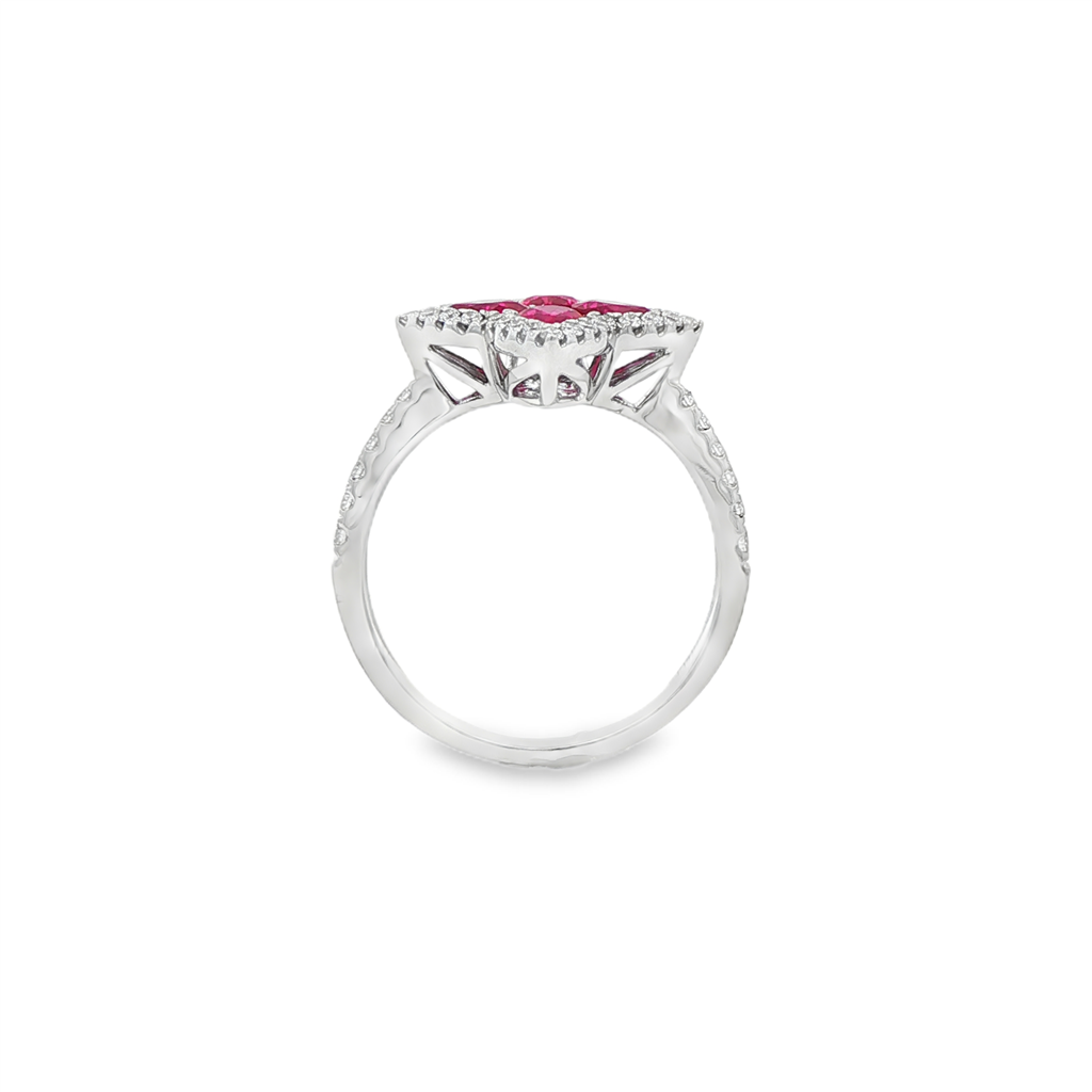 18K White Gold Ruby & Diamond Ring – 1.14ctw Rubies, 0.34ctw Diamonds